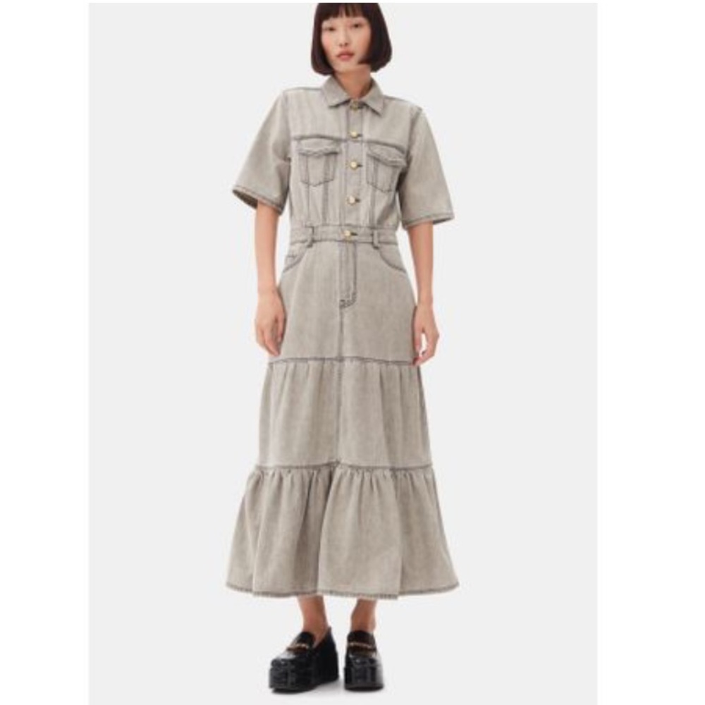 Ganni Gray Denim Maxi Dress